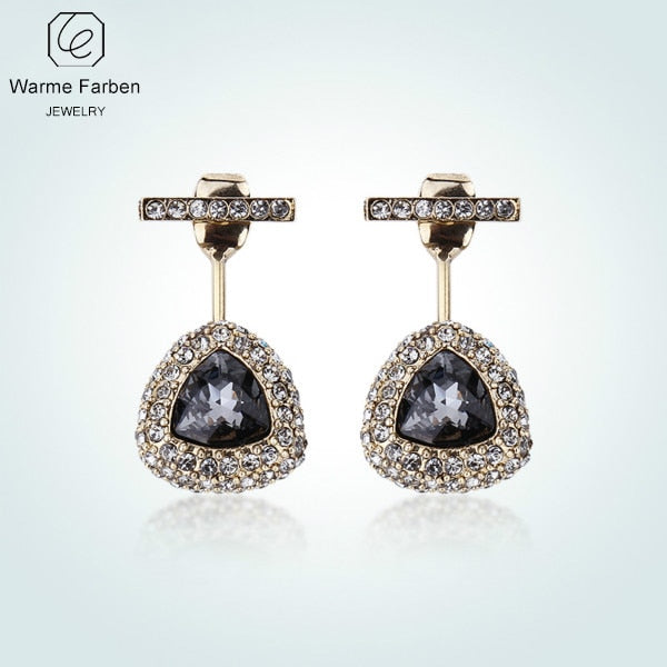 Crystal From Swarovski Women Earrings Retro Gold Color Black Crystal Inlaid Zircon Water Drop Dangle Brincos Female