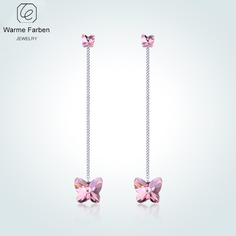 Crystal from Swarovski 925 Sliver Women Earring Fine Jewelry Crystal Butterfly Long Drop Earring for Party Brincos