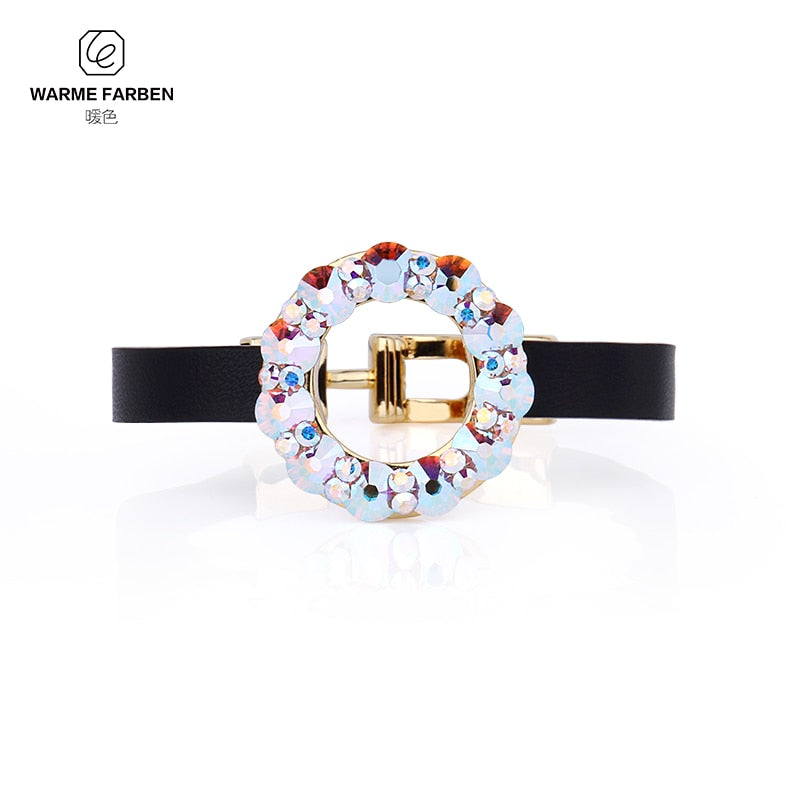 Crystal from Swarovski Bangle Women Bracelet Round Ring Colorful Crystal Leather Chain Bracelet Birthd Bangles