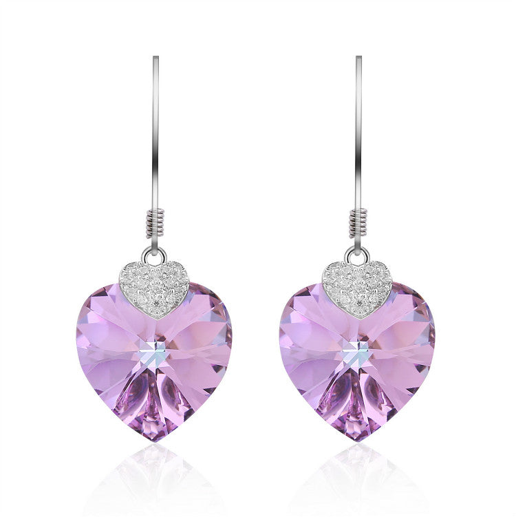 Crystal from Swarovski Women Earrings Amethyst Heart Drop Earring Fine Jewelry 925 Sliver Dangle Earring Brincos