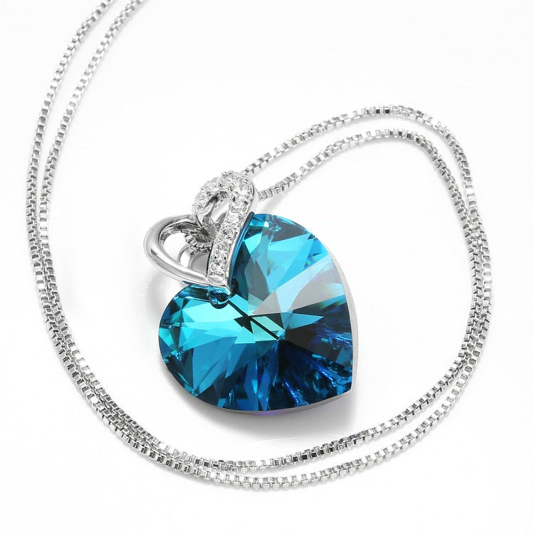 Crystal from Swarovski Women Necklace Fine Jewelry Blue Crystal Heart Pendant Necklace Fashion Jewelry Collares
