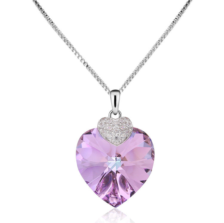 Crystal from Swarovski Women Pendant Necklace Heart Shape Amethyst Crystal Necklace Fine Jewelry Gift Lady Collares