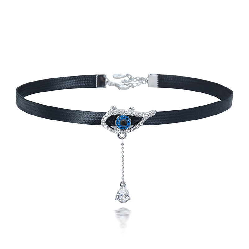 Fashion Jewelry Women Necklace Crystal from Swarovski Black Rope Chain demon Eye WaterDrop Pendant Choker Necklace