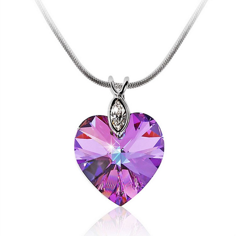 Fine Jewelry Women Pendant Necklace Crystal from Swarovski Heart Amethyst Necklaces Collares 925 Silver Party Gifts