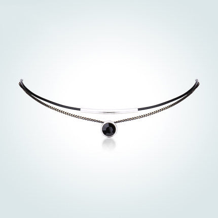 Women Choker Necklace Baroque Clavicle Black Double Rope link Chain Collares round crystal Pendant Necklace Torques