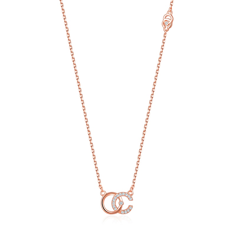 Women Necklace 925 Sterling Sliver Chain Rose Gold Double C Letter Pendant Necklace Fashion Jewelry Choker Necklace