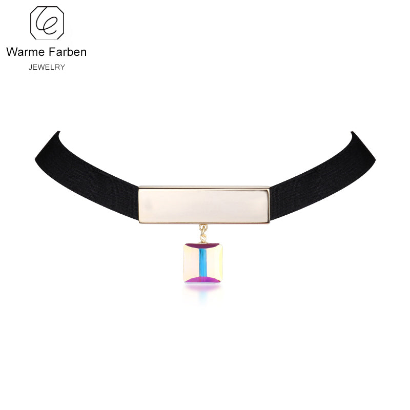 Women Necklace Crystal from Swarovski Baroque Geometry Torque Clavicle Choker Necklace Black Rope Chain Collares