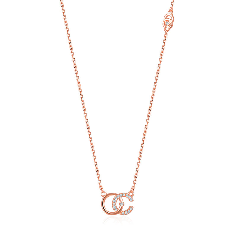 Women Pendant Necklace 925 Sterling Silver Chain Rose Gold Double C Letter Necklace Fashion Jewelry Choker Necklace