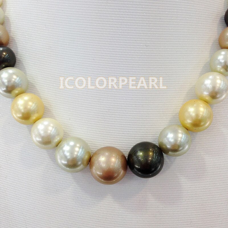 WEICOLOR 48-50cm Long 8-16mm Round Multicolor Mother Pearl Jewelry Necklace With A Strong Magnet Clasp