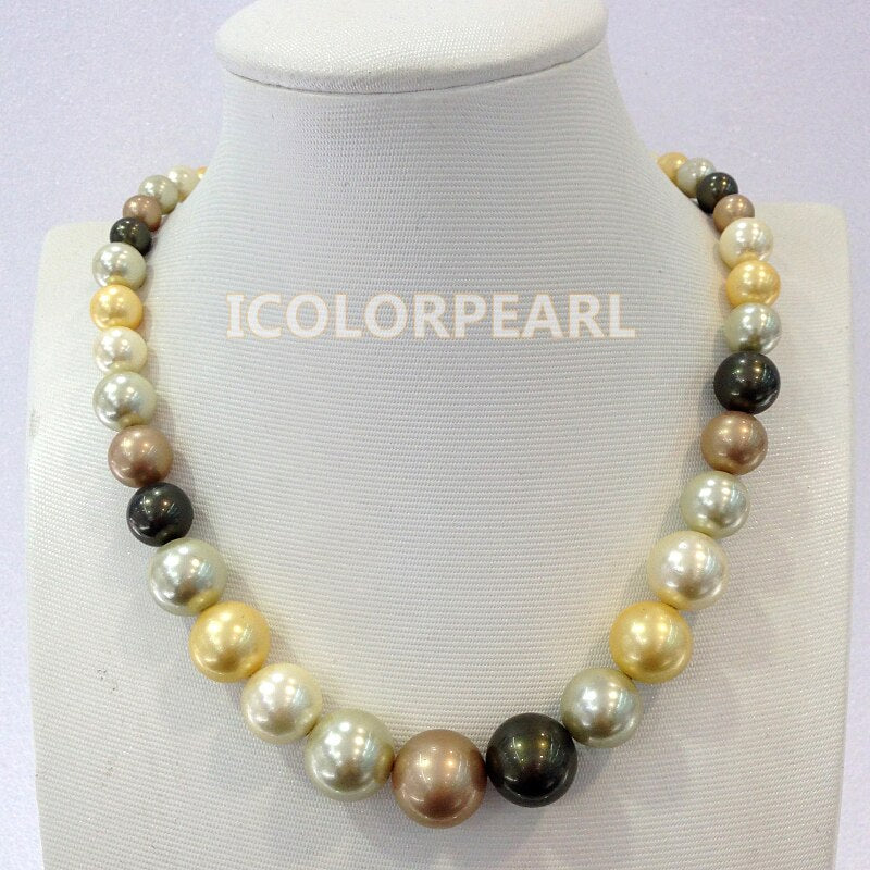 WEICOLOR 48-50cm Long 8-16mm Round Multicolor Mother Pearl Jewelry Necklace With A Strong Magnet Clasp