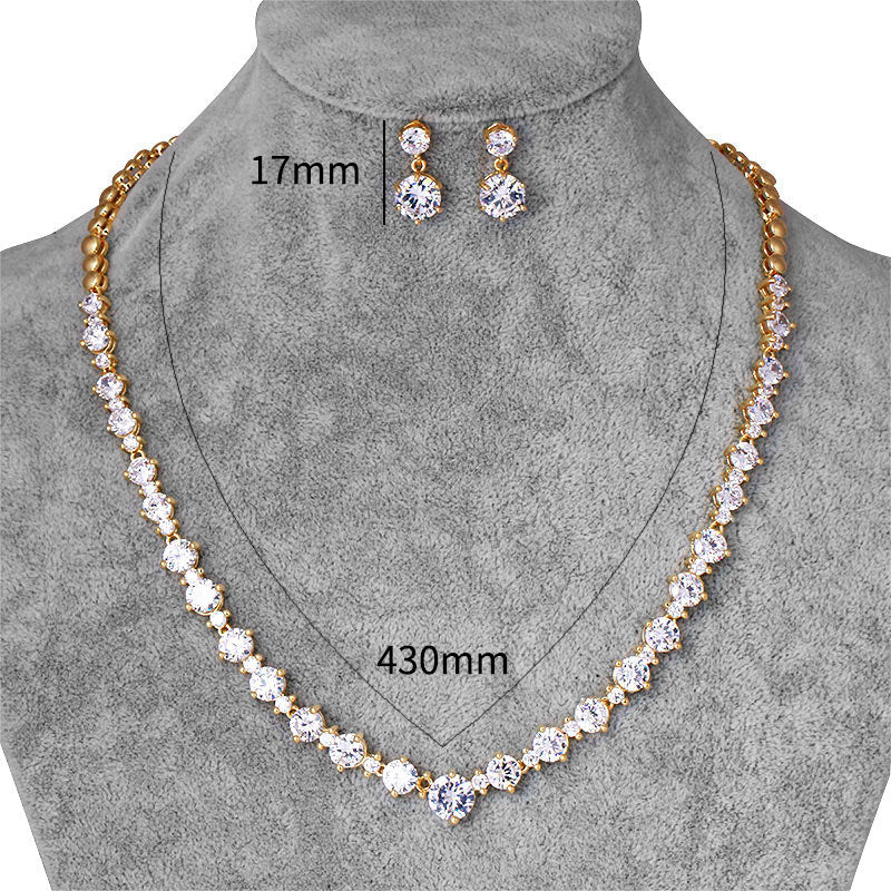 Brand Round Shape Cubic Zirconia Crystal Necklace Earrings Wedding Bridal CZ Zircon Jewelry Sets