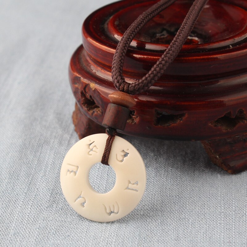 WEIYU Tibetan Buddhist Simple Rope Chain With Handcarved OM Mantra Sign Tagua Nut Pendant Necklace Buddhism Amulet Jewelry
