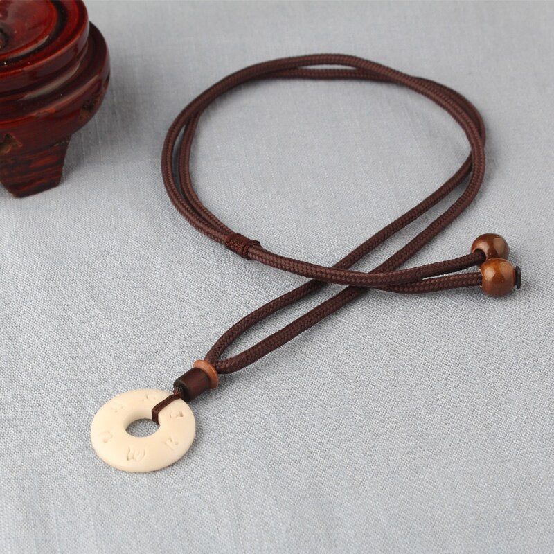 WEIYU Tibetan Buddhist Simple Rope Chain With Handcarved OM Mantra Sign Tagua Nut Pendant Necklace Buddhism Amulet Jewelry