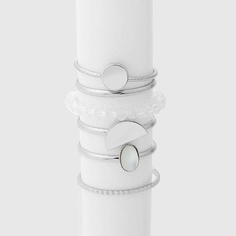 WILD & FREE Hot New Gold Silver Color Geometric Finger Ring Set for Women Handmade Beaded Shell Wedding Bands Midi Rings Jewelry