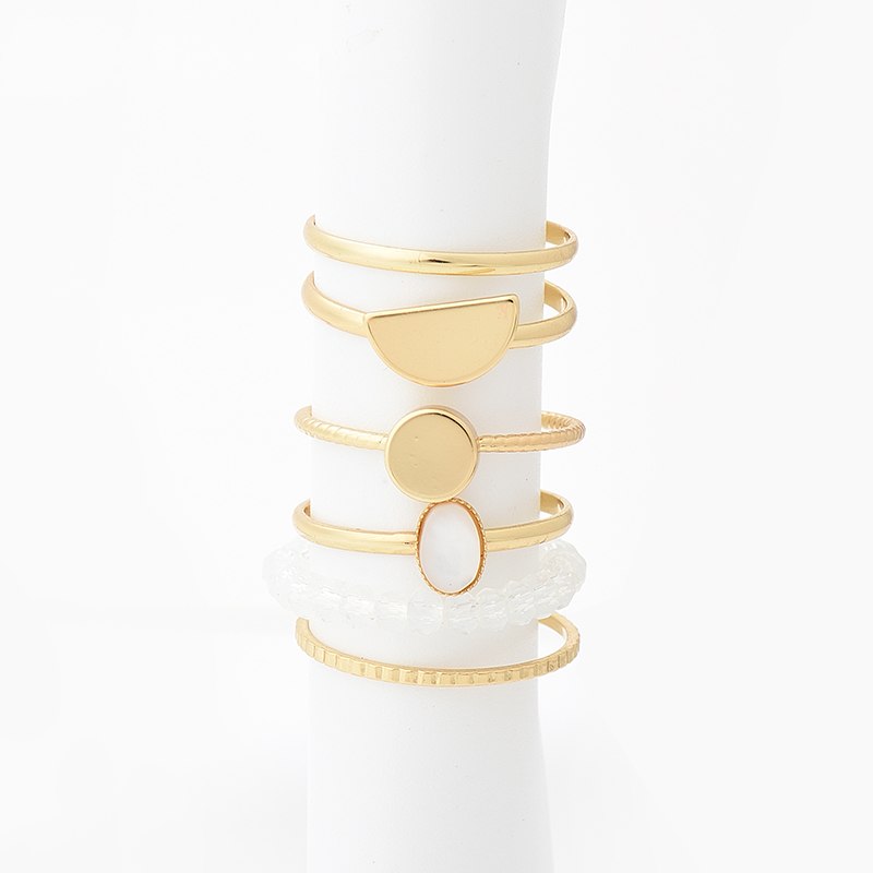 WILD & FREE Hot New Gold Silver Color Geometric Finger Ring Set for Women Handmade Beaded Shell Wedding Bands Midi Rings Jewelry