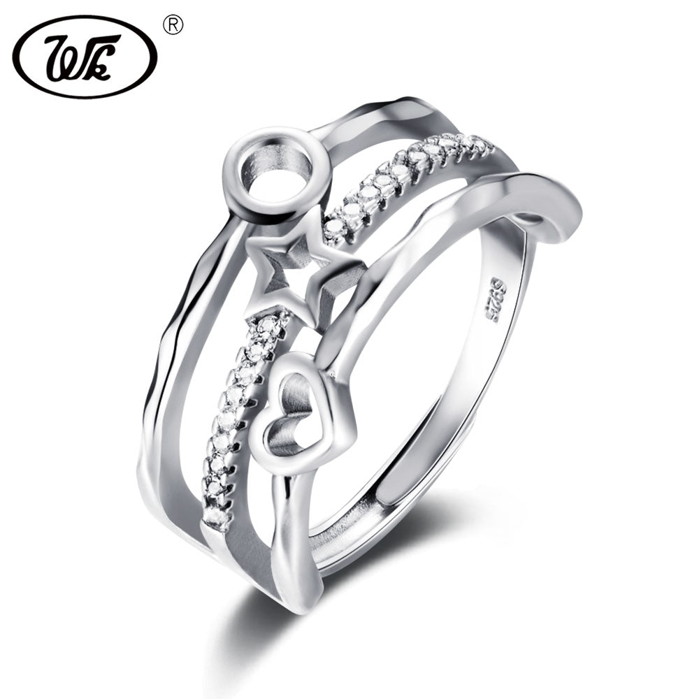 925 Sterling Silver Geometric Round Circle Star Heart Layered Unique Rings For Girls Girlfriend Valentines D Gift W4 RA027