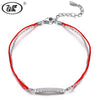 925 Sterling Silver Red Rope String Bracelet For Lucky Girls Womens Crystal Bar Double Layer Line Red Thread Jewelry W4 BA032