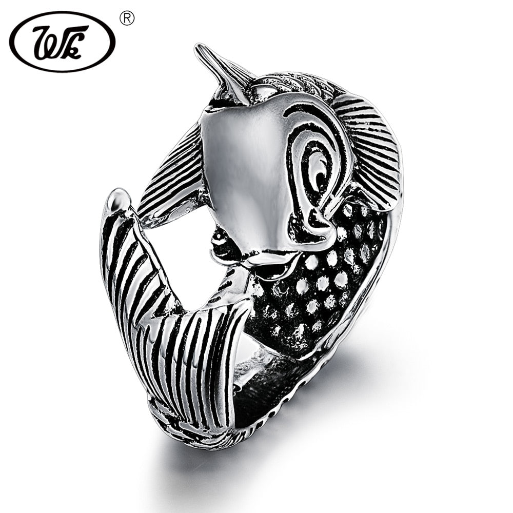 Genuine 925 Sterling Silver Thai Handmade Vivid Carp Fish Animal Ring Men Women Big Retro Antique Rings Jewelry 2020 W2 RF023