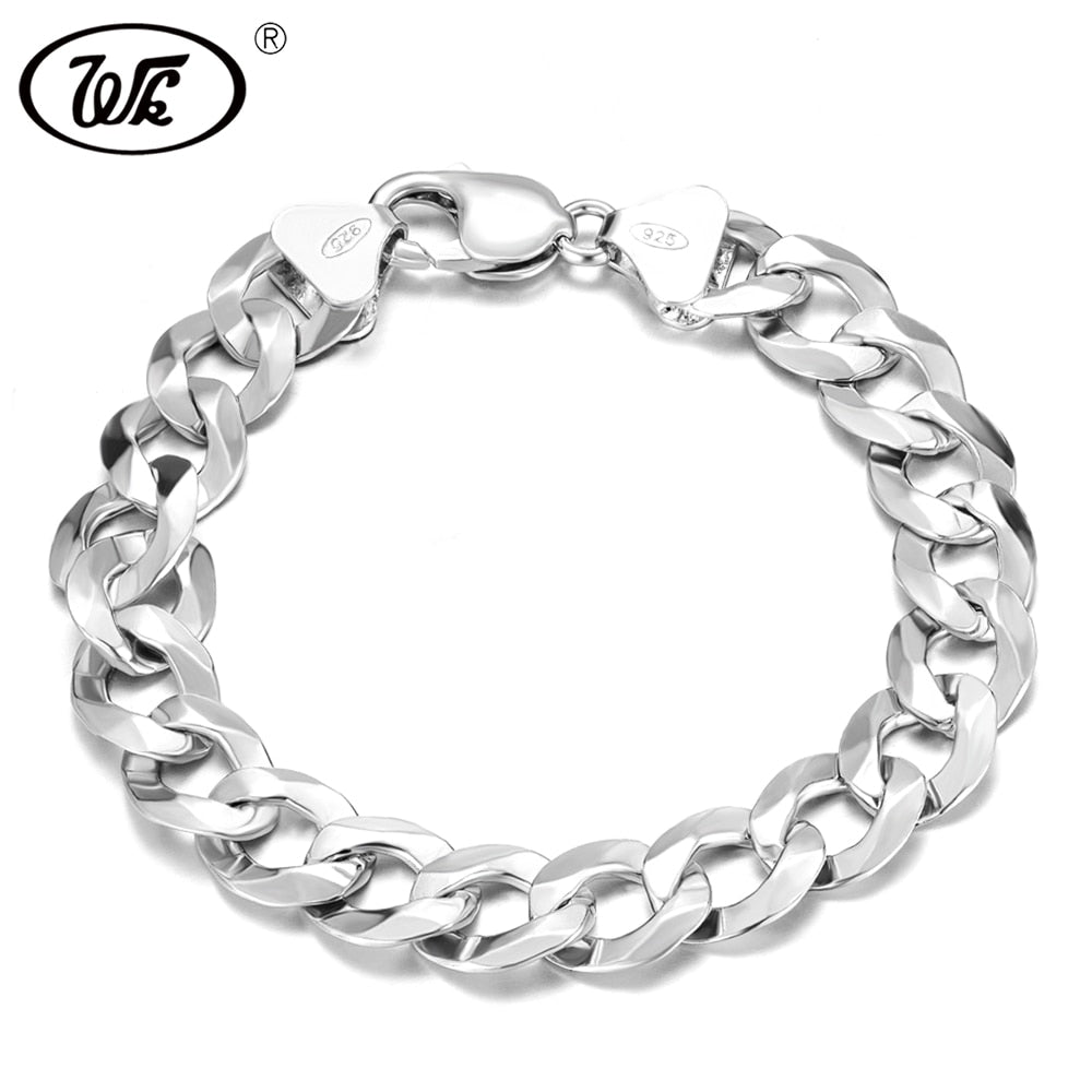 Long Thick Men Male Sterling Silver Bracelet 925 Hop Rapper Cuban Curb Chain Bracelet 4MM 5MM 6MM 7MM 8MM 9MM 12MM BM006