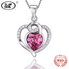 NEW Red Blue Crystal Heart Necklace Silver 925 Jewelry Fashion Beautiful Classic Heart Pendant For Women Fine Gifts W2 NZ028