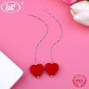 Plush Green Black Red Heart Bohemian Drop Earrings Women 925 Silver Long Tassel Velvet Earing Jewellery Party Gift W2 EB089
