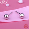 Real Pure 925 Sterling Silver High Polished Smooth Ball Earrings Female Women Girls Classic Simple Earing Brincos S925 EA078