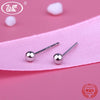 Real Pure 925 Sterling Silver High Polished Smooth Ball Earrings Female Women Girls Classic Simple Earing Brincos S925 EA078