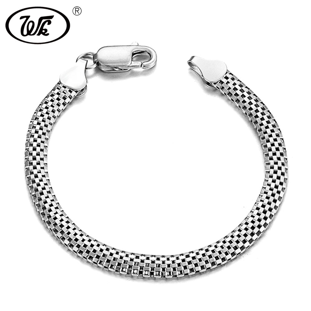 Real Pure 925 Sterling Silver Snake Chain Bracelet For Men Women Flat 6MM 17CM Vintage Bangle Bracelets Wholesale OQ BM001