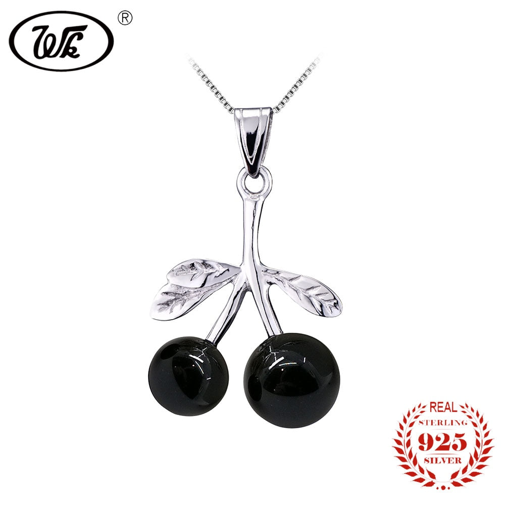 Red Natural Agate 925 Silver Necklace Cute Cherry Fruits With Leaves Pendant Necklaces Women 2020 Christmas Gift YW NZ015