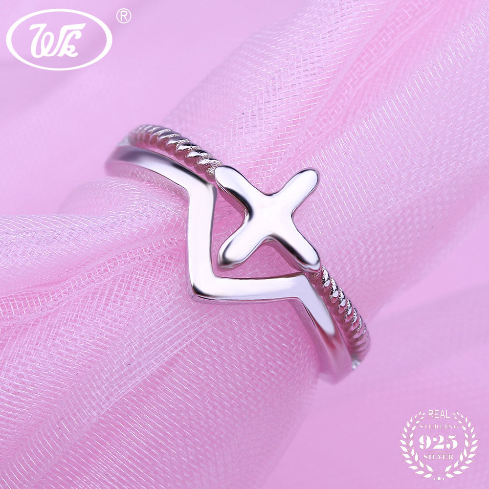 Solid 925 Sterling Silver Layered V Cross Ring Female Women Cute Adjustable Rings For Girls Party Jewellery Gift NEW OW RB003