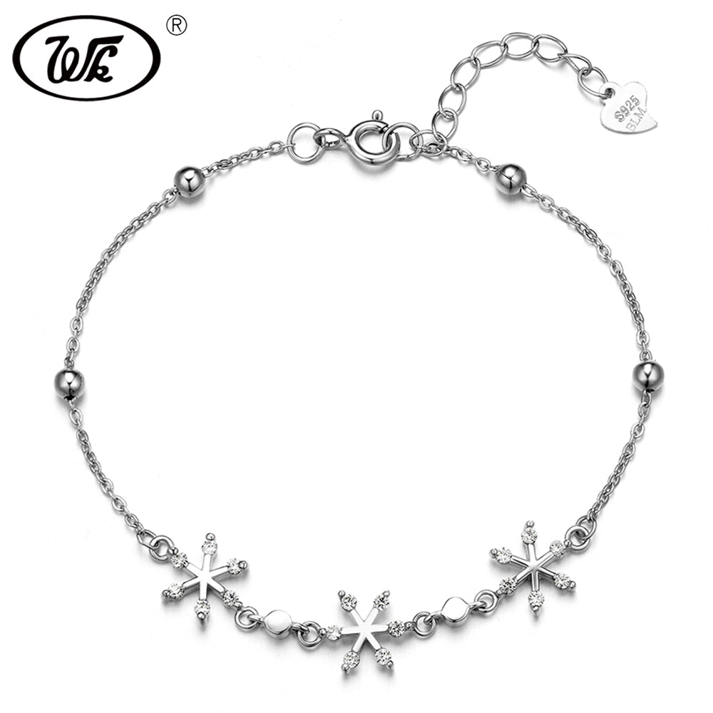Trendy Simple Bracelets For Women Silver 925 Chain With Ball Bead Snowflake Link Bracelet Femme Fine Jewelry Gift W3 BA009