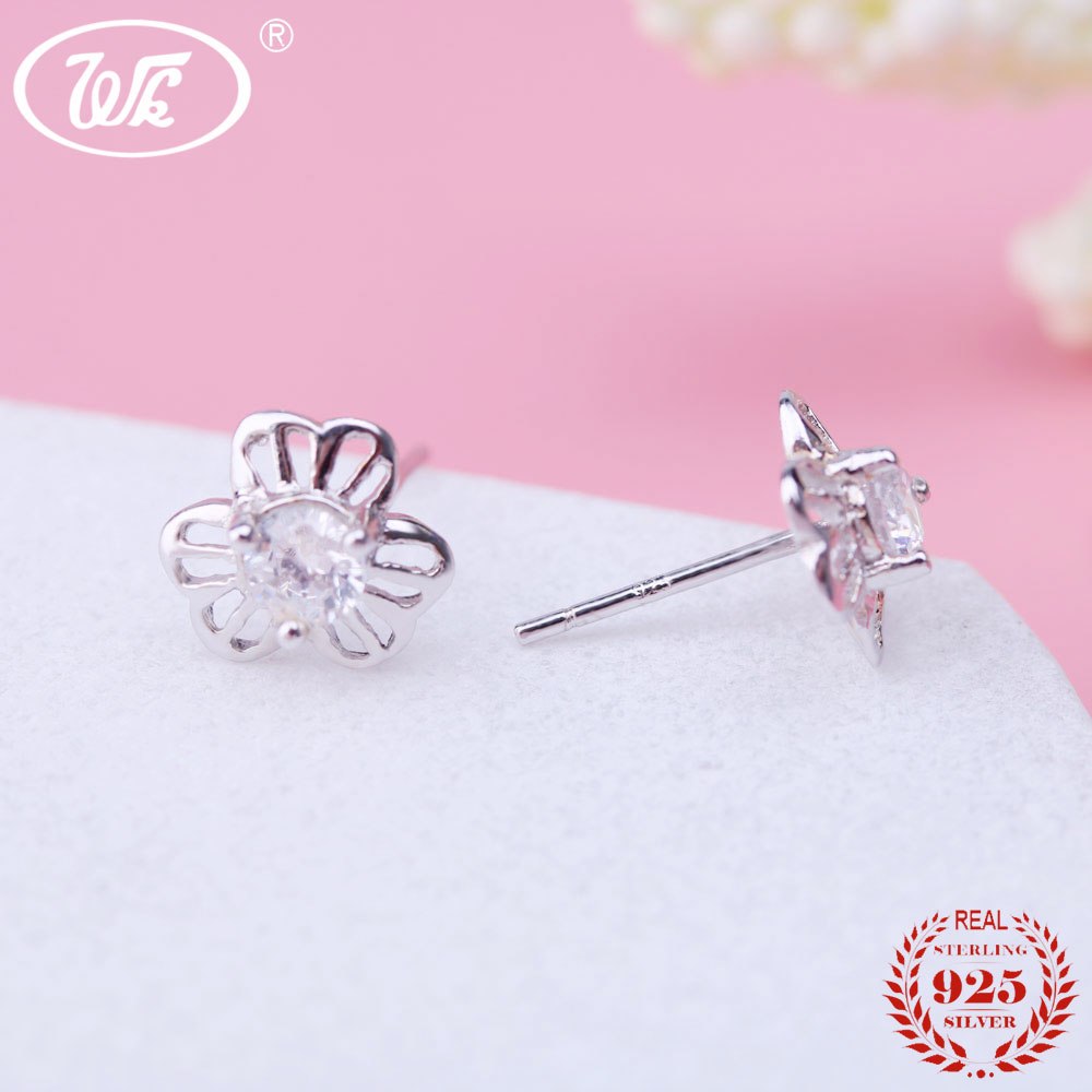 Unique Flower Blossom Shape Clear CZ Zircon Stone Stud Earrings Female Ladies S925 Earing Brincos Pendientes Cheap W1 EA046