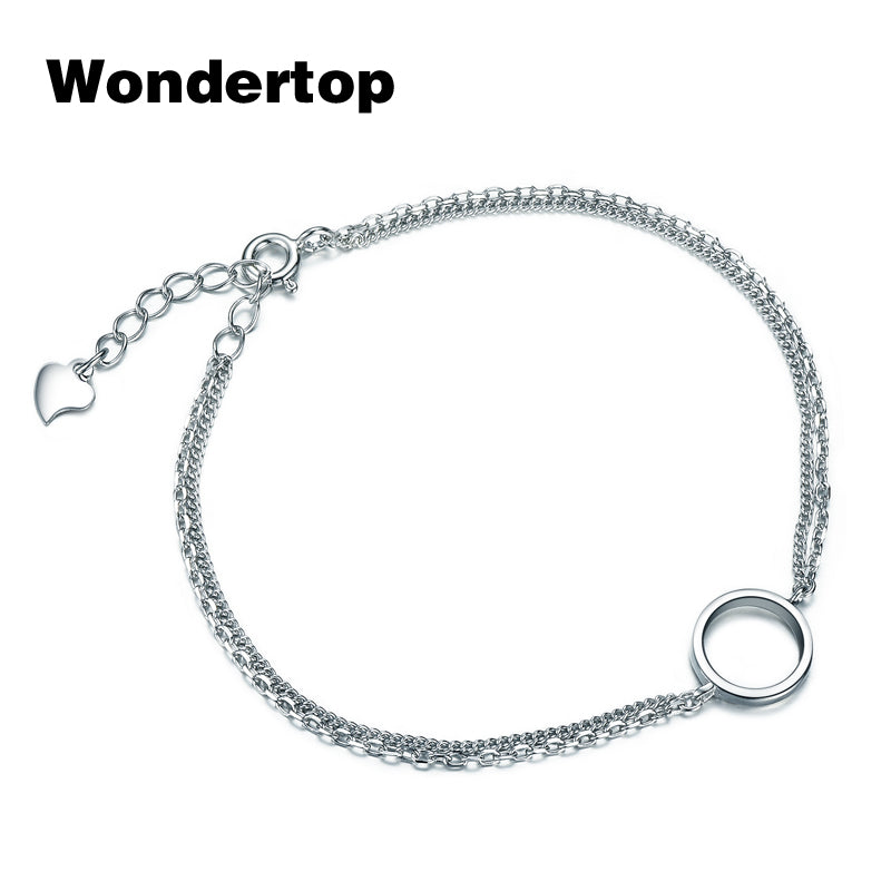 Sterling 925 Silver Big Round Bracelets & Bangles for Women Jewelry Two Layers Chain Link Bracelet Female Casual Party