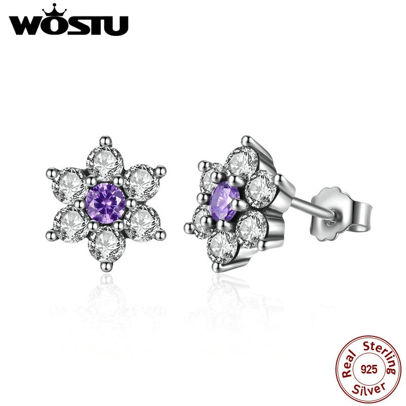 100% Real 925 Sterling Silver Forget Me Not Stud Earrings For Women Lady Authentic Original Jewelry Gift