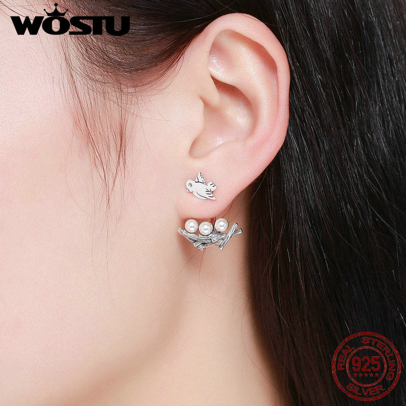 925 Sterling Silver Original Design Brid Nest Pearl Swallow Earrings Jacket for Women Luxury S925 Jewelry Brincos BKE337