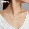 WOSTU Authentic 925 Sterling Silver Plated Gold Simple Chain Necklace Women Wedding Party Fine  Jewelry Gift Making