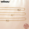 WOSTU Authentic 925 Sterling Silver Plated Gold Simple Chain Necklace Women Wedding Party Fine  Jewelry Gift Making
