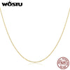WOSTU Authentic 925 Sterling Silver Plated Gold Simple Chain Necklace Women Wedding Party Fine  Jewelry Gift Making