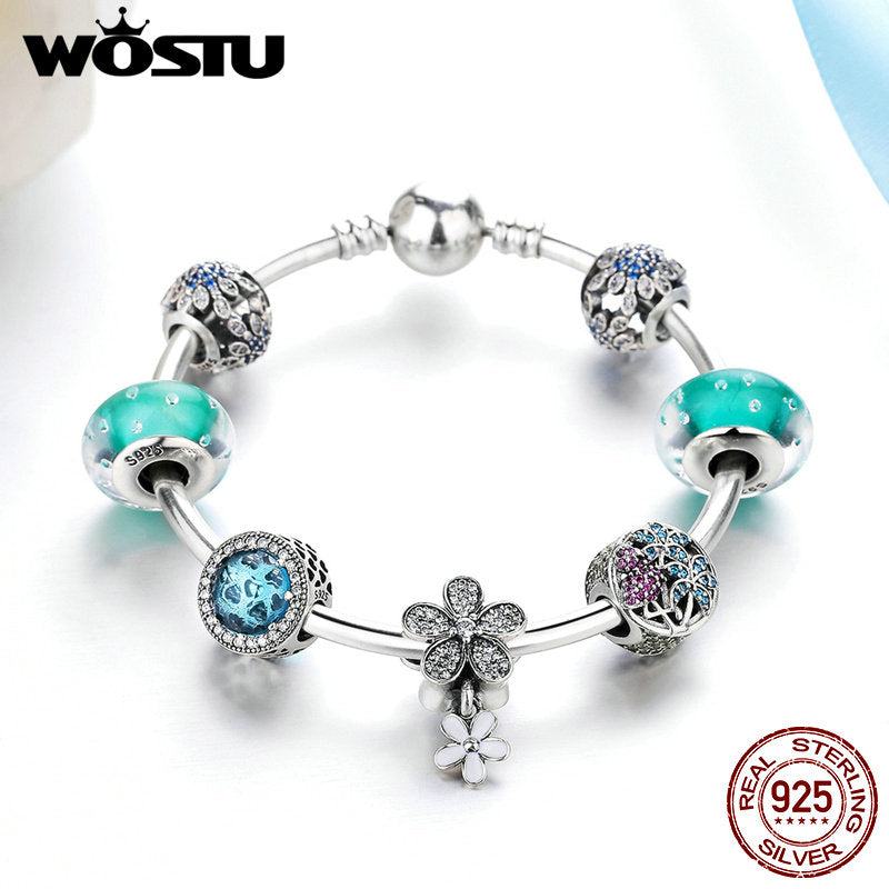 High Quality 100% 925 Sterling Silver Beads Bangles & Charm Bracelet Luxury Fine Jewelry Gift FLB017