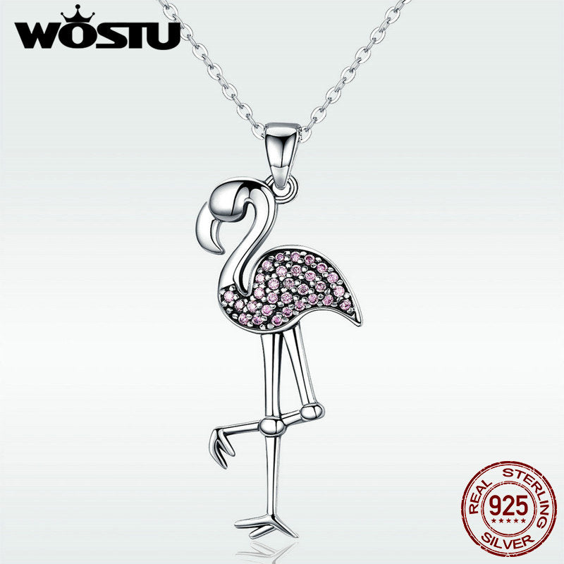 High Quality Real 925 Sterling Silver Sylphlike Flamingo Pendant Chokers Necklaces For Women Fashion Jewelry Gift DXN093