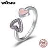 Romantic 925 Sterling Silver Heart to Heart Enamel & Clear CZ Finger Ring Wedding Band Engagement Ring Jewelry CQR209