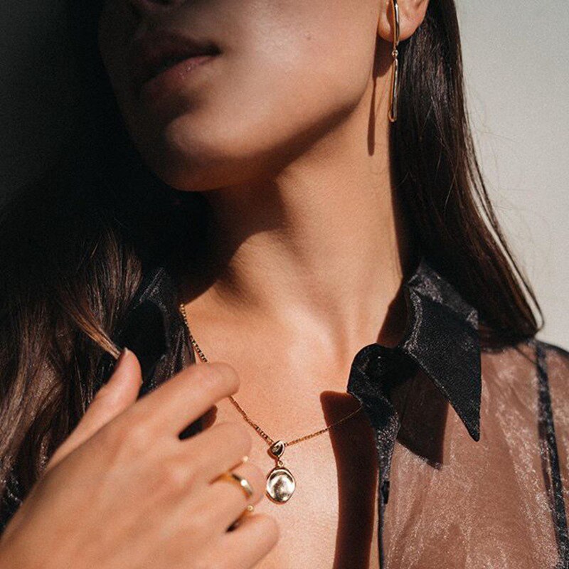 WTLTC 2021 INS Hammered Small Coin Pendant Necklaces for Women Minimalist Irregular Disc Necklace Retro Link layered Chokers