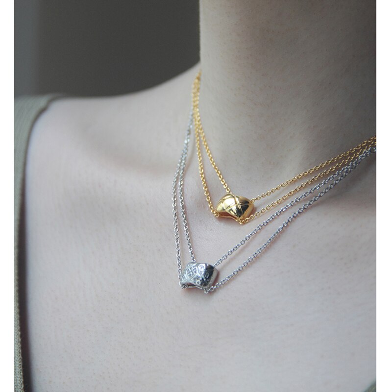 WTLTC Chic Metal Textured Square Shaped Chokers Necklaces for Women French Retro Double Link Choker Small Lozeng Charms Necklace