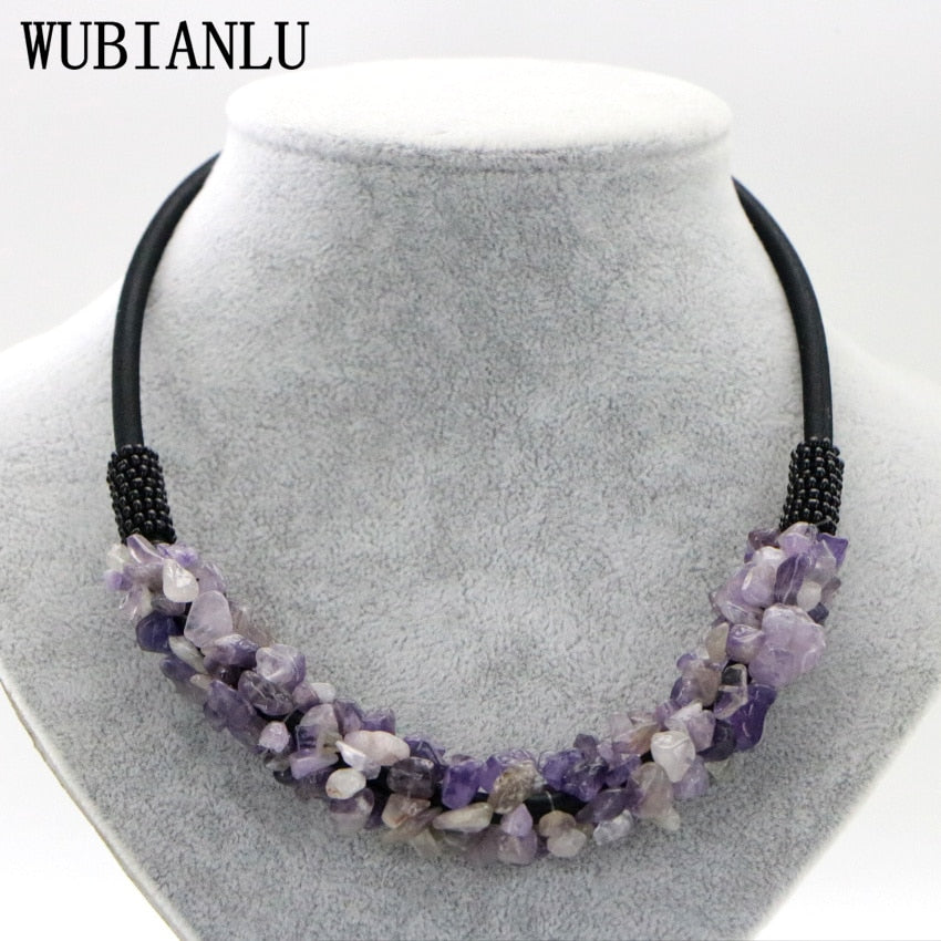 WUBIANLU 13 Style Red Coral Aventurine Fluorite Crystal Shell Necklace Women In Choker Necklaces Jewelry Bohemia T160