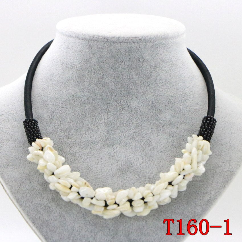 WUBIANLU 13 Style Red Coral Aventurine Fluorite Crystal Shell Necklace Women In Choker Necklaces Jewelry Bohemia T160