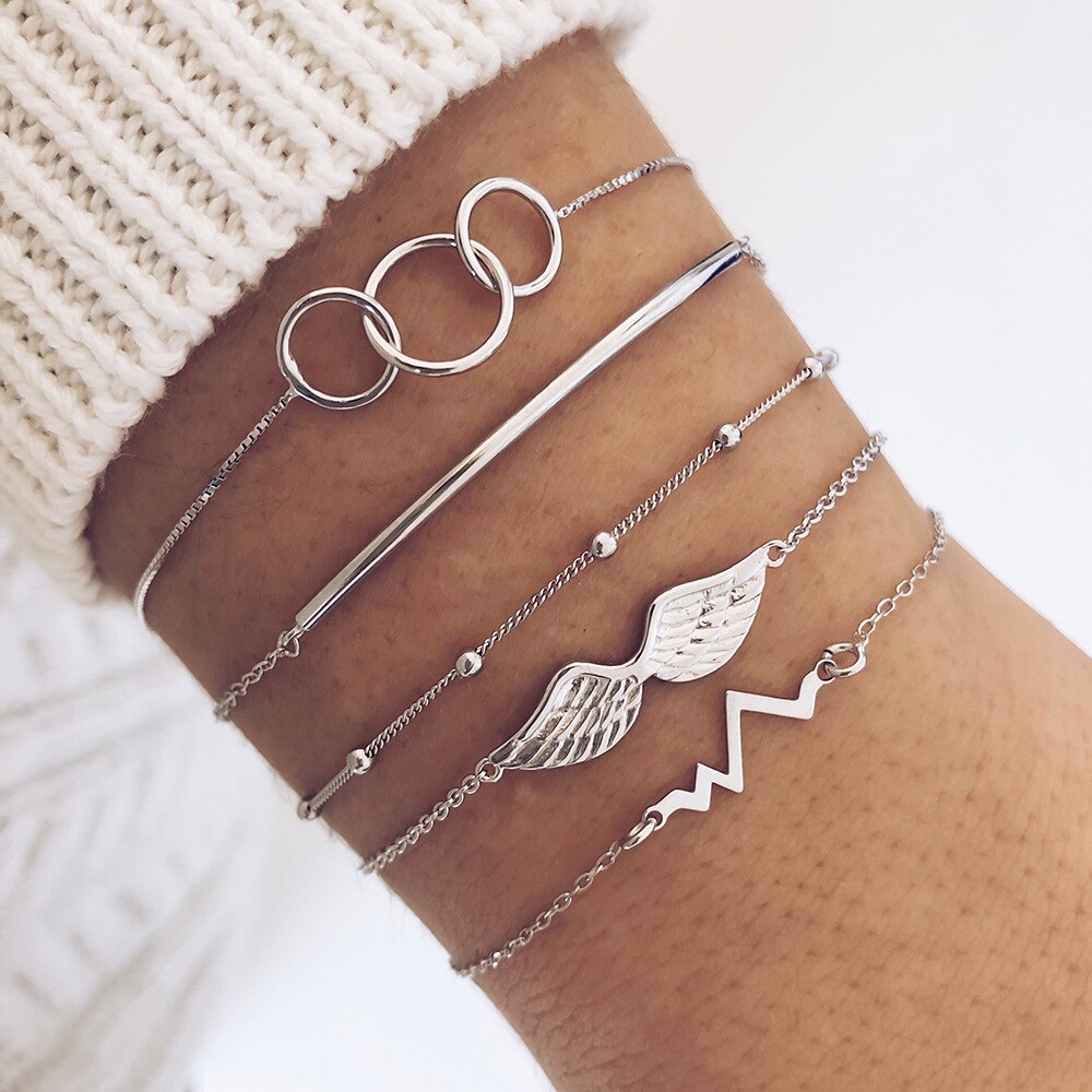 WUKALO  Bohemia Gold Color Leaf Crystal Heart Link Chain Charm Bracelet Bangle for Women Bracelets Femme Jewelry