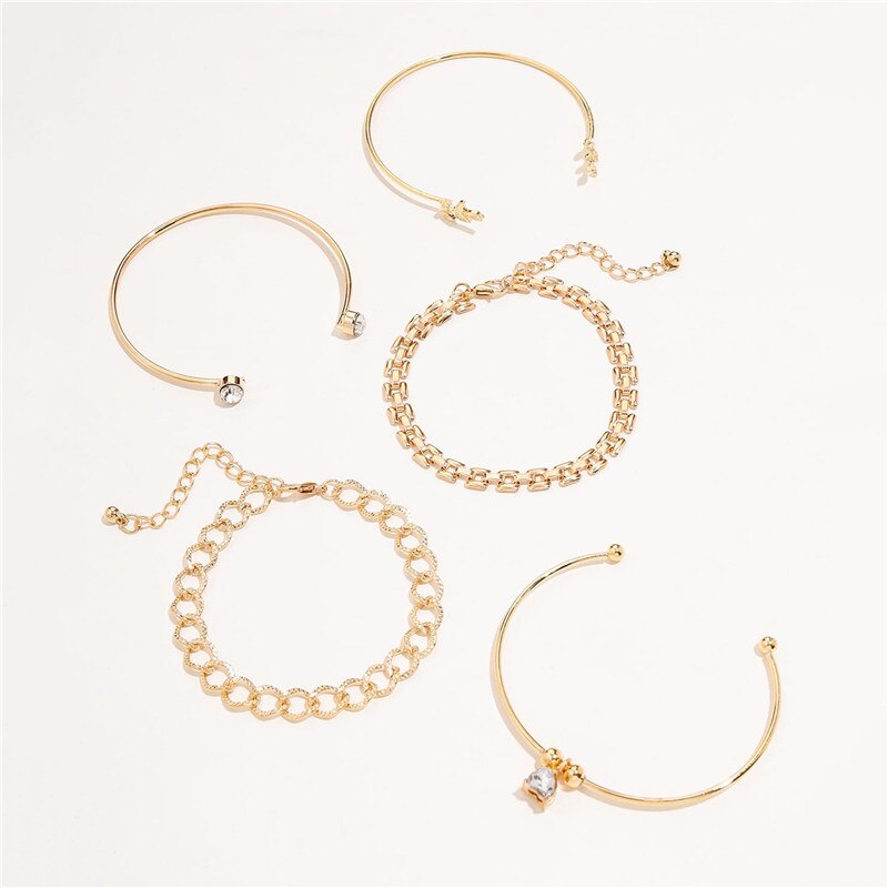 WUKALO  Bohemia Gold Color Leaf Crystal Heart Link Chain Charm Bracelet Bangle for Women Bracelets Femme Jewelry