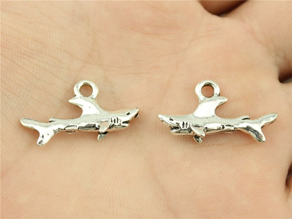 WYSIWYG-10pcs-25x12mm-Shark-Sea-Fish-Charm-Pendants-For-Jewelry-Making-Antique-Silver-Shark-Pendants-Charm