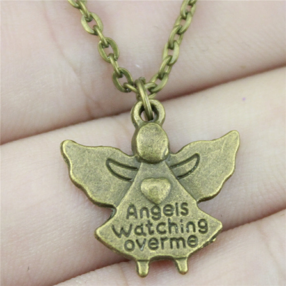 2 Colors 20x19mm Double Sided Angels Watching Over Me Pendant Necklace Jewelry Gift For Girl Dropshipping