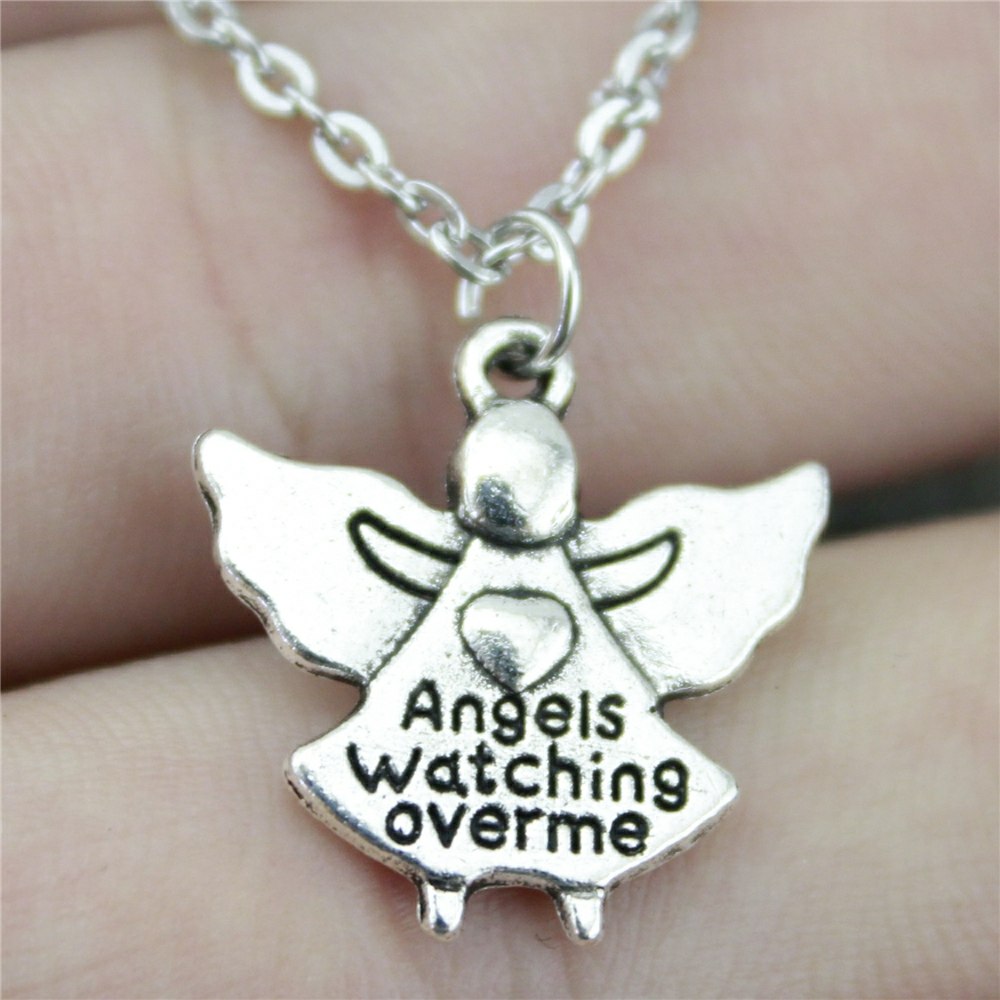 2 Colors 20x19mm Double Sided Angels Watching Over Me Pendant Necklace Jewelry Gift For Girl Dropshipping